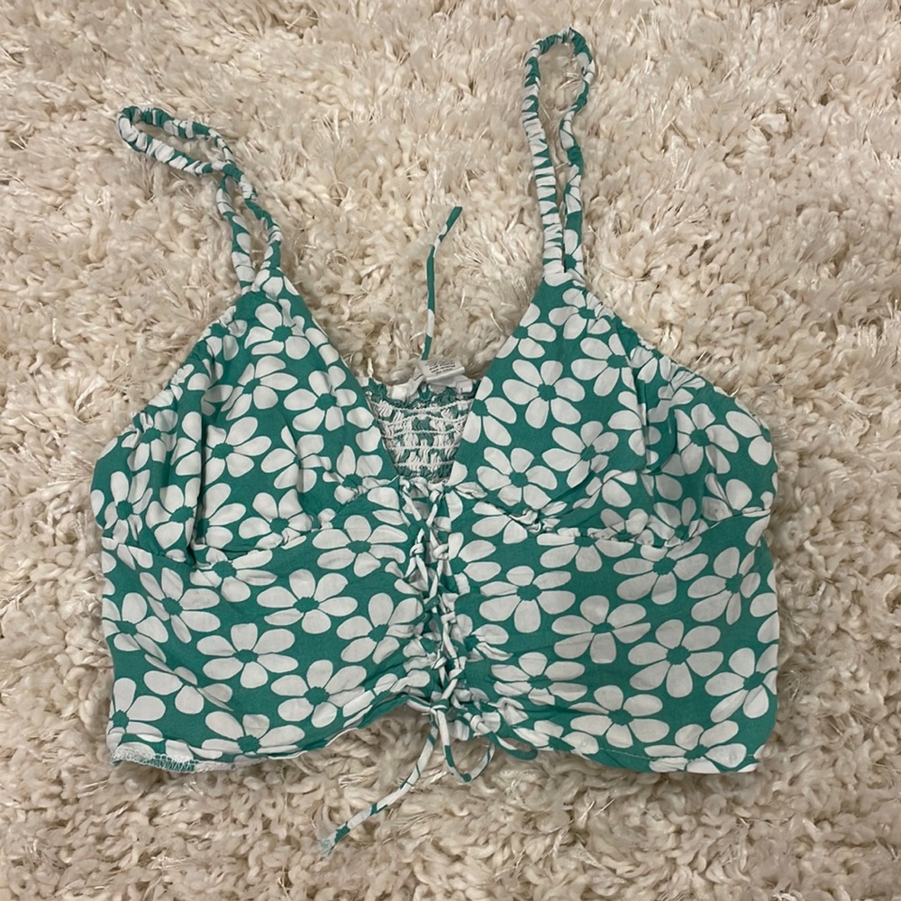 Green and white floral tank top